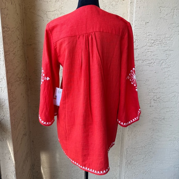 NWT Karen Kane Crossover Top Sz XS Embroidery 3/4 Sleeve Orange Poppy - Picture 7 of 13